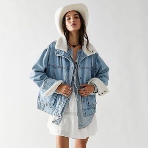 Free People Ariel Cozy Denim Bomber Jacket